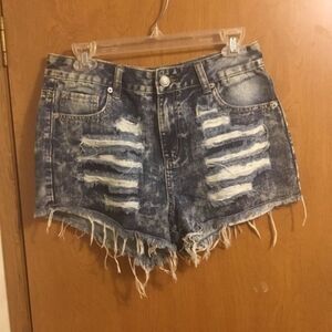 Dollhouse Blue Acid Wash Distressed Jean Denim High waisted Shorts 8